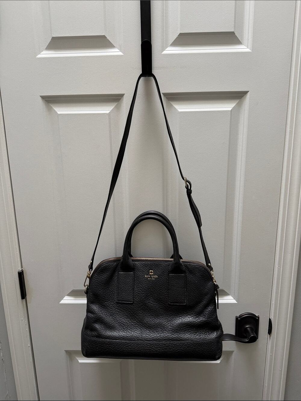 KATE SPADE  Black Pebbled Leather Southport Ave Jenny Medium Carryall Satchel